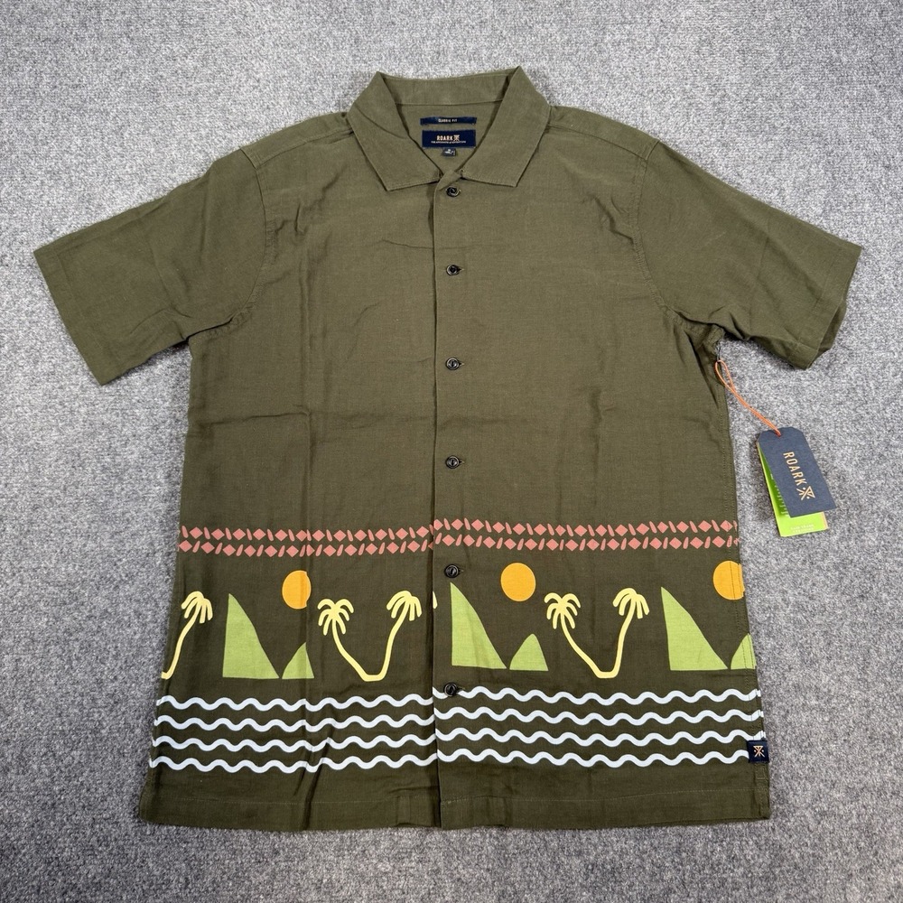 Roark Shirt Mens S Dark Military Green Gonzo Island Time Linen Blend Beach New